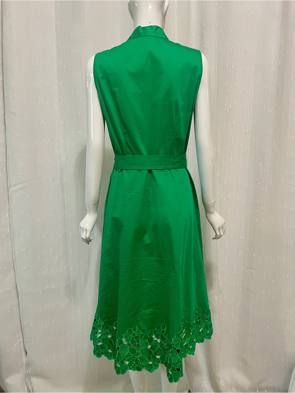 Elie Tahari Green Sleeveless Midi Dress with Waist Tie and Pockets - Picture 4 of 6